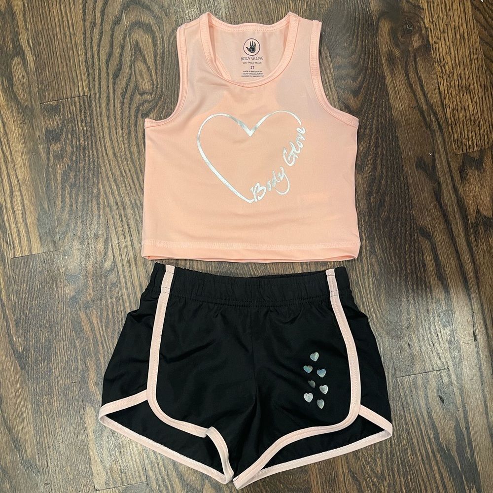 Body Glove 2T Black Workout Shorts and Pink Racerback Tank Set